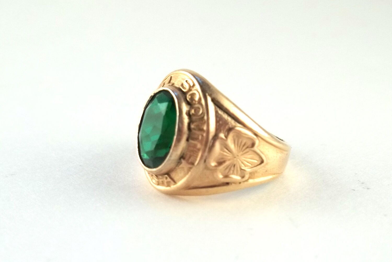 Vintage Girl Scouts Ring 10K Gold Filled with Green Stone