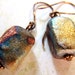 Chunky raku earrings in copper, gold, purple and peacock blue on copper earwires