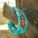 Sky Circles: Turquoise nugget bracelet with red agate focal beads and sterling silver on memory wire