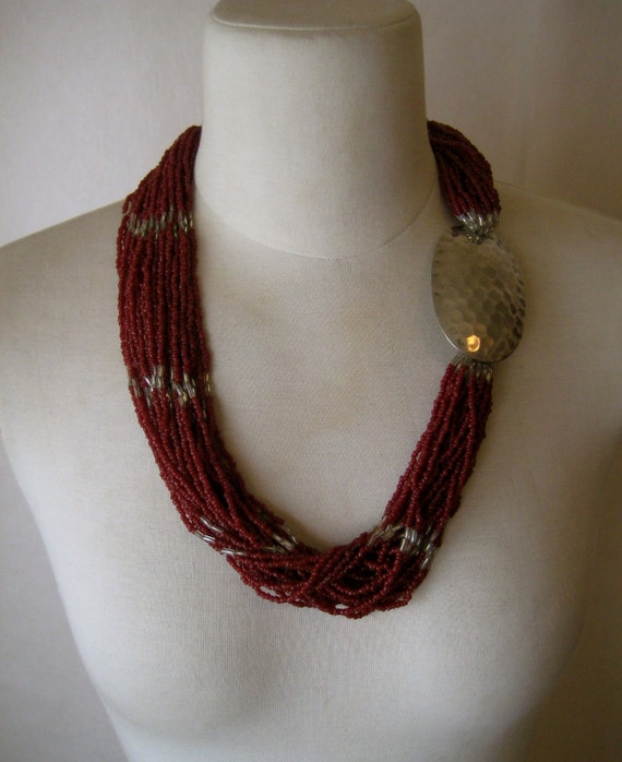 vintage seed bead necklace. ethnic bohemian tribal multi