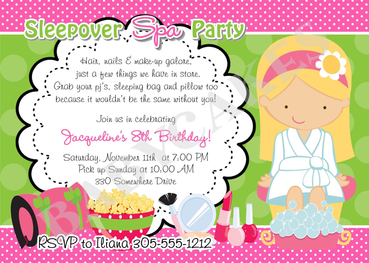 Spa Sleepover Party Invitations 2