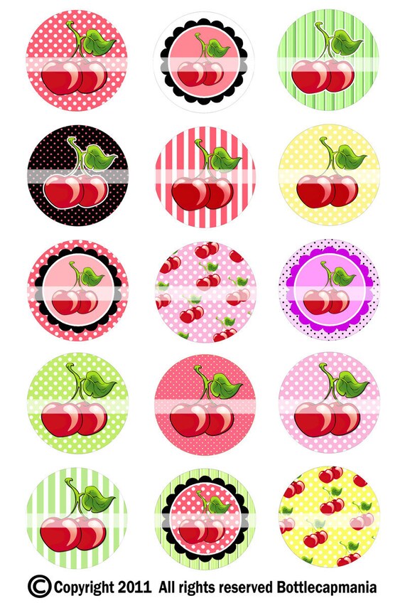 INSTANT DOWNLOAD I Love Cherries 190 4x6 1 inch by bottlecapmania