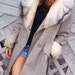 Gray WOOL Faux Fur Statement Collar RETRO Cinched Waist Mad Women Coat Jacket