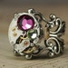 Steampunk Ring, Vintage Watch Movement - Pink & Green