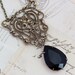Vintage Black Victorian Goth Jewel Necklace - Steampunk Large Antique Brass Detailed Focal - Handmade by Inspired by Elizabeth