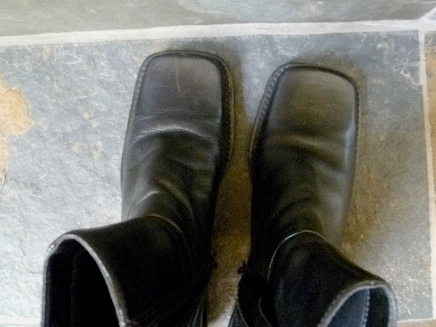 Black LEATHER square toe ankle boots low by RebeccasVGVintage