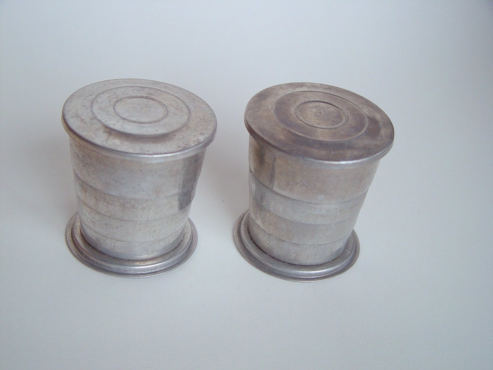 Vintage Aluminum Collapsible Drinking Cups with Lids BE
