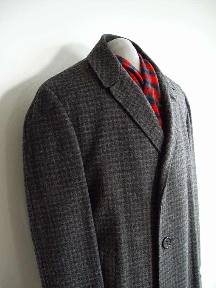 Mens Wool Overcoat Vintage 1950s Charcoal Grey Houndstooth
