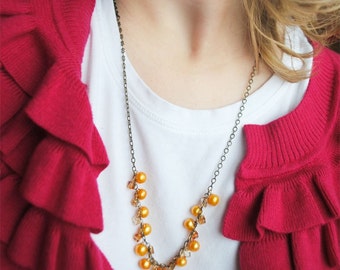 Yellow Pearl and Crystal -necklace-