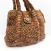 Brown Shoulder bag hand knitted in mohair yarn , fully lined in upcycled felted 100% wool , autumnal colours