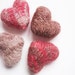 Heart ornaments , clearance sale , hand knitted mohair decorative valentine hearts - red / brown - last set of 4 felted 6 cm deep
