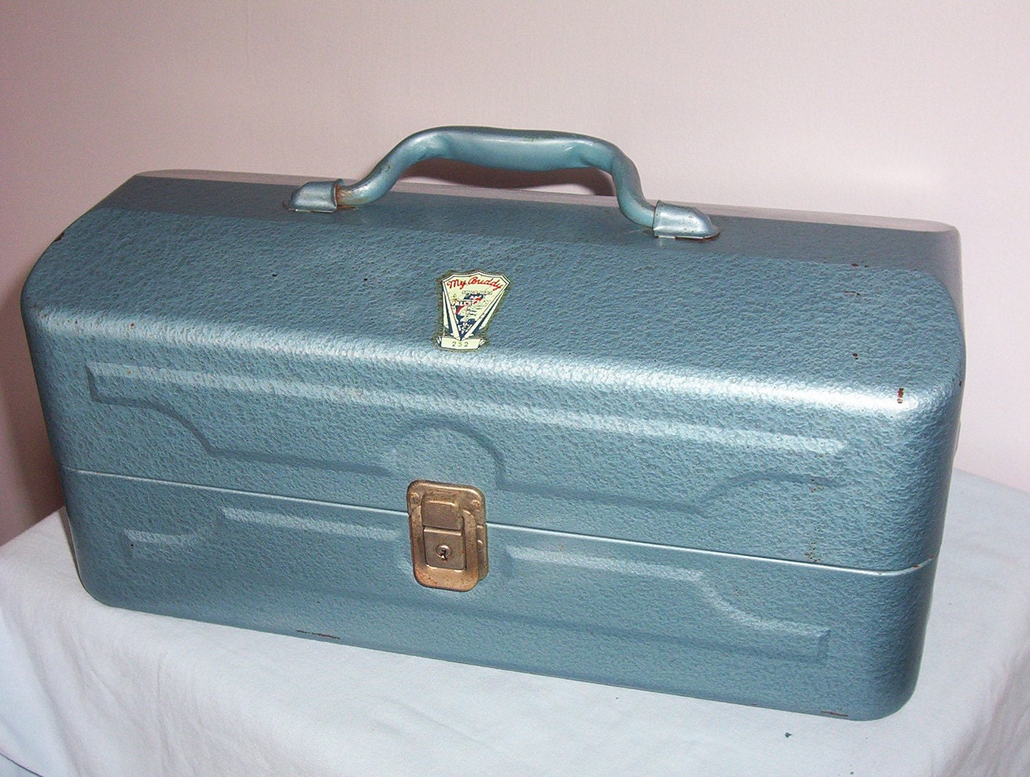 My Buddy Industrial Sky Blue Metal Tackle Box with Key