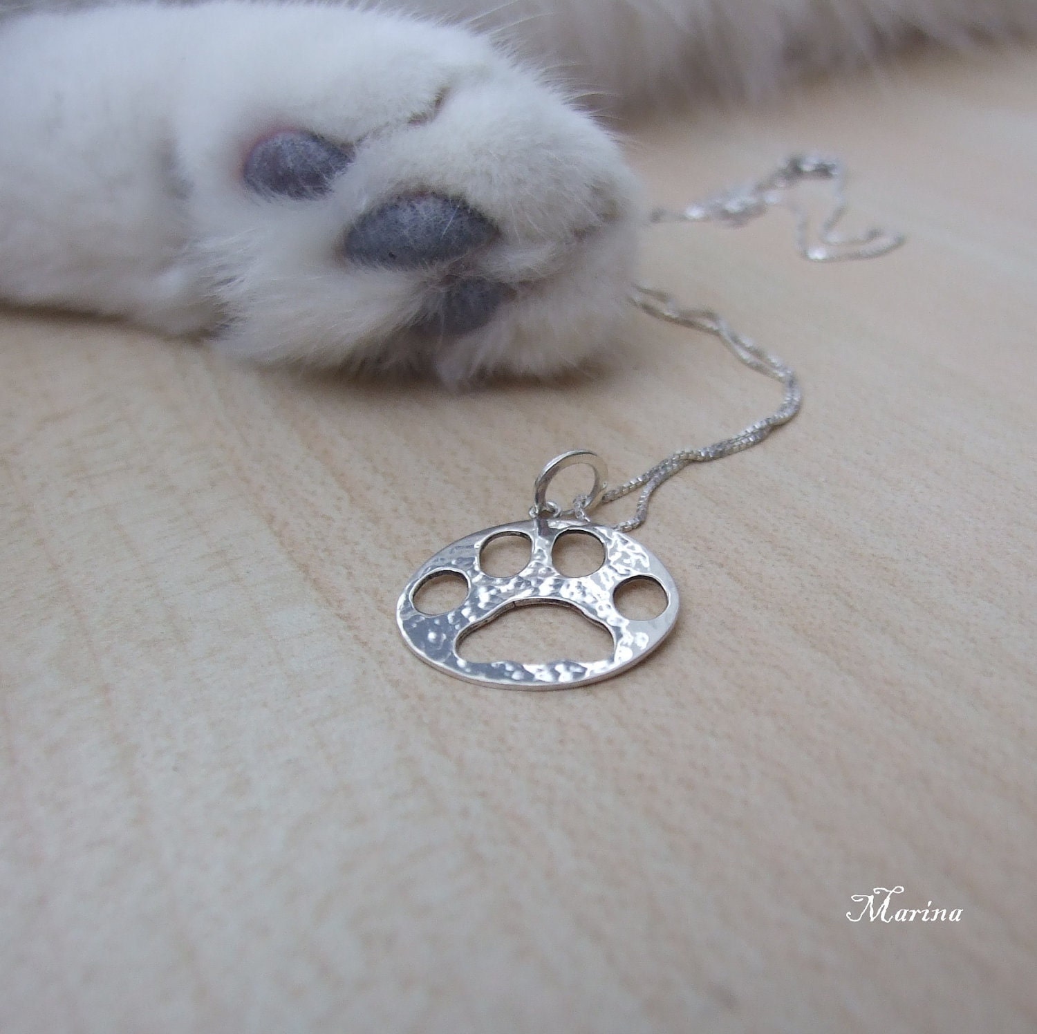 Sterling Silver Cat Paw Pendant Charm By MarinaKermanJewelry Still