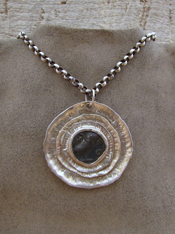 Silver Coin Necklace Round Handmade Silver Ethnic Pendant