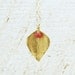 22k Solid Gold Pendant with Red Ruby Bead - Gold Leaf Pendant