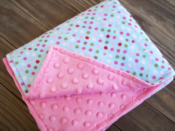 Polka Dot Blanket with Pink Minky by MondayTaylor on Etsy