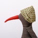 Rare species of a Dark bird With Green hat Dotted brown , Wearing brown stripes Shirt &corduroy trousers -handmade doll