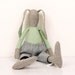 Easter Bunny- Gray rabbit in Green Mint with dark circles Shirt Wearing Light Gray Jeans - handmade fabric doll
