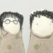Boy and girl - little twins, she wearing glasses and a dress and he green polka-dot shirt and corduroy