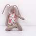 handmade doll - Romantic Natural wool rabbit Wearing Bright turquoise with pink flowers dress