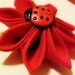 Kanzashi Flower Hair Clip Red Fabric with Lady Bug Button Accent