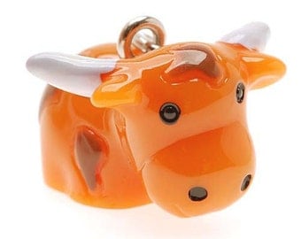 3-D Hand Painted Resin Texas Longhorn Charm, Qty 1