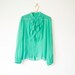 Reserved for Bo--WoozWass Vintage 1960s Teal Green Sheer Chiffon Blouse Jabot size S-M. 38