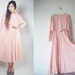 WoozWass Vintage 1970s Japanese Baby Pink polka dress batwing Pleated blouson dress