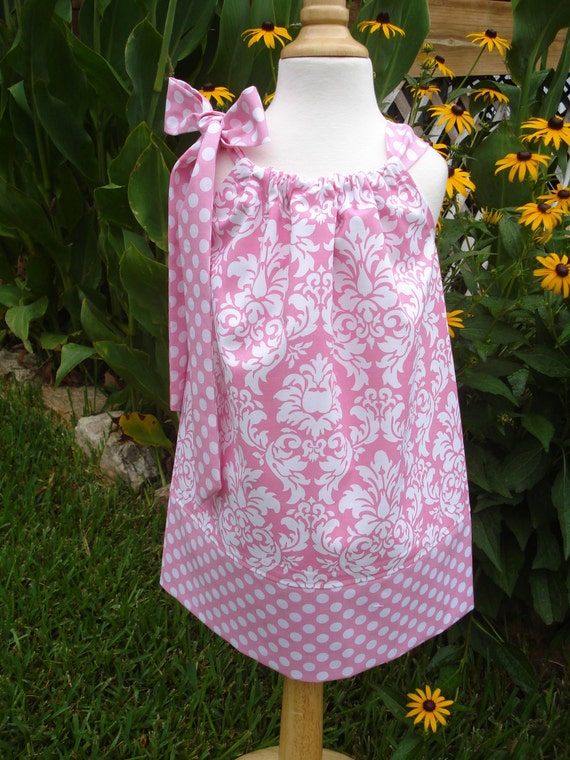 Items similar to Girls pillowcase dress Candy Pink Damask custom made