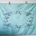 Vintage Tablecloth - Crisp Mint with Black and Gray Cross Stitch Fruit Design, 36 x 49 Rectangle