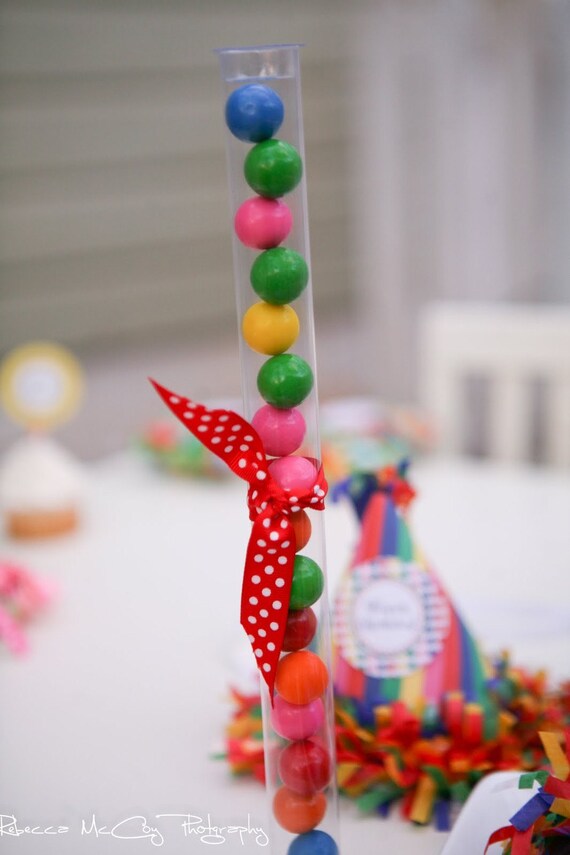 bubblegum fun favor 8 of your color bubblegum filled in a plastic tube with coordinating ribbon tie and party tag. Set of 10 Il_570xn