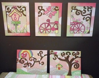 Girl's Room DECOR When you can not paint a mural ORDER 5 canvases like these---WOW!
