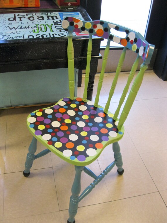 Adorable Handpainted Old Wood Sturdy Chair made new and fresh