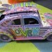 Jez4U PEACE Purple Metal Miniature VW Bug Handpainted 6" X 12"