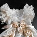 French Antique Christening Gown with Magnificent Embroidery Champagne Silk Ribbons