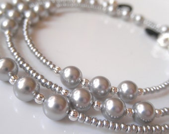 SILVER SEDUCTION Light Gray Swarovski Pearls Eyeglass Chain Leash - Reading Glasses Chain - Eyeglass Jewelry - Pearl Lanyard Necklace