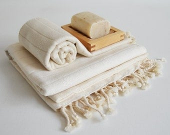 SALE 50 OFF / SET / Turkish Beach Bath Towel / Bamboo - Cotton / Natural Color