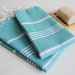 SET 2 Head and Hand Towel Peshkir - Turquoise No:1 (white striped)