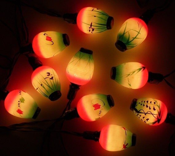 Vintage 1950's Mid Century Oriental Lantern Glass Garden