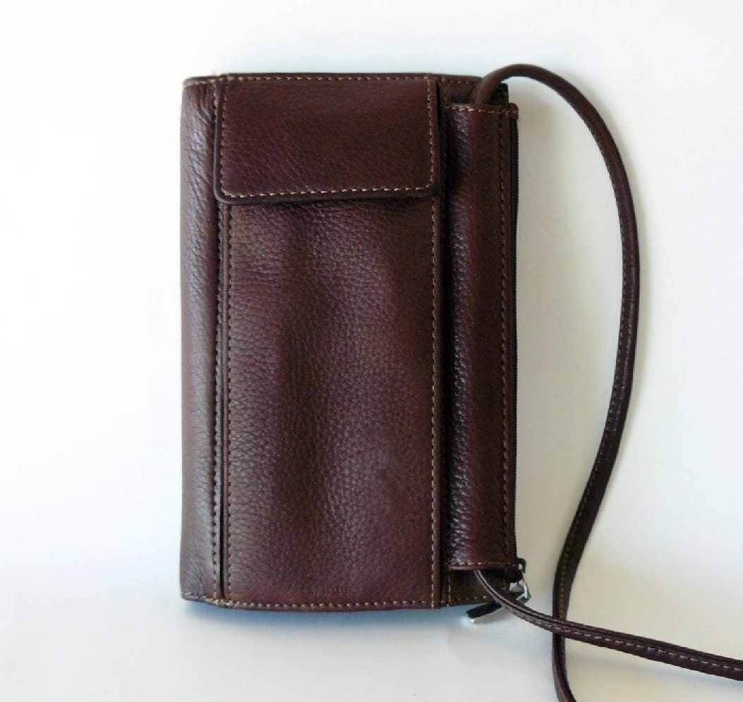 Vintage Fossil Chocolate Brown Leather Wallet With Shoulder