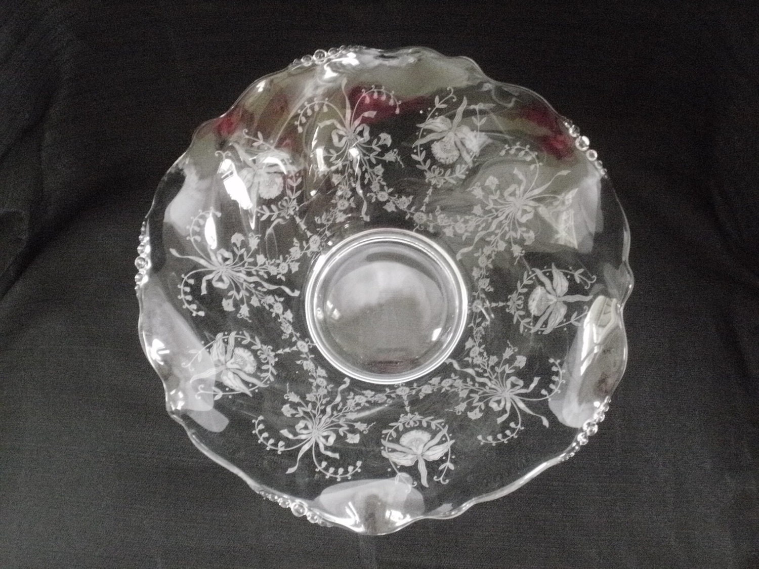 Etched Crystal Bowl Heisey Orchid Pattern Vintage and