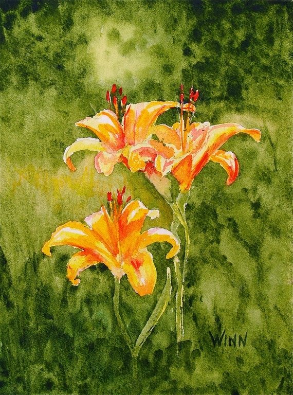 Wild Lilies Free U.s. Shipping Original Watercolor