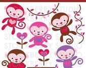 Valentine Monkey Personal and Commerical Use Vector Clipart Set - Instant Download Il_170x135