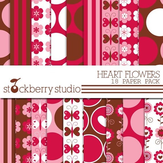 Valentine's Day Paper - Red Digital Paper Pack - Pink Scrapbooking Paper Il_570xn