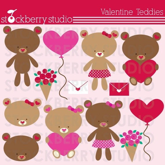 Valentine Teddy Bears Personal and Commerical Use Clipart Set Il_570xn