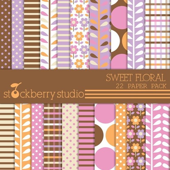 Sweet Flower Digital Scrapbooking Paper Pack Il_570xn