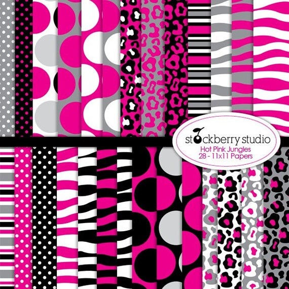 Hot Pink Jungle Digital Scrapbooking Paper Pack - INSTANT DOWNLOAD Il_570xn