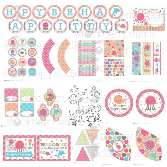 Free Printable Party Kits Decorations | girl under the sea printable party kit by stockberrystudio Free Printable Party Kits Decorations | girl under the sea printable party kit by stockberrystudio