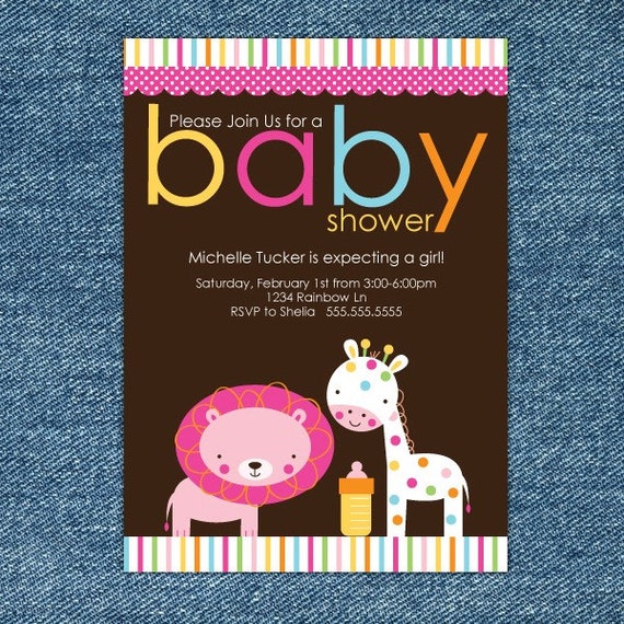 Girl Baby Shower Safari Animals Printable Invitation Il_570xn