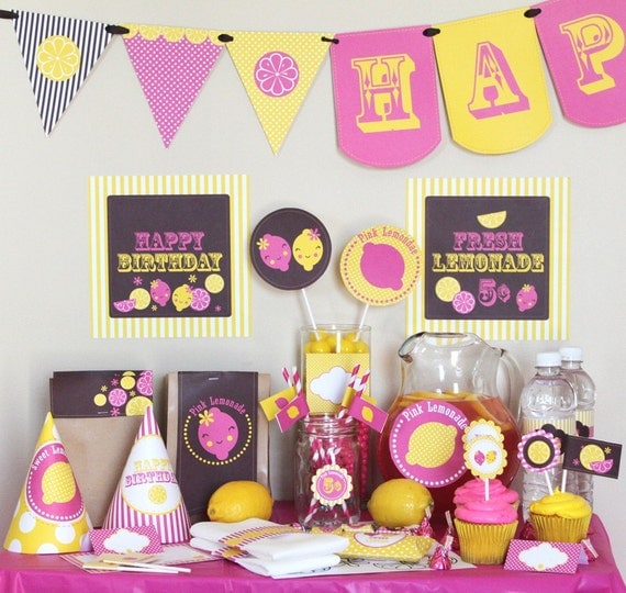 Pink Lemonade Birthday Party Decorations - Instant Download - Pink Lemonade Party - Lemonade Birthday - Pink and Yellow Girl Birthday Party Il_570xn